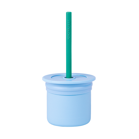 MinikOiOi silikonowy bidon i pojemnik na przekąski MINERAL BLUE/AQUA GREEN