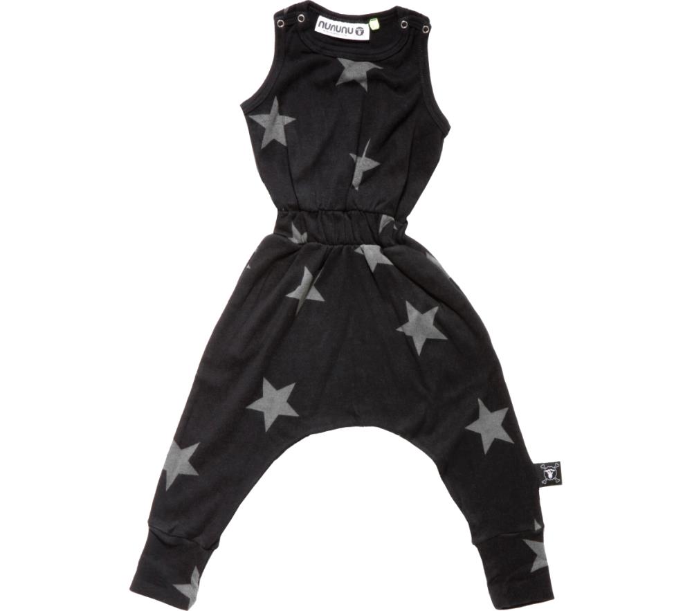 NUNUNU BABY Romper długie nogawki czarny w gwiazdki 0-6m