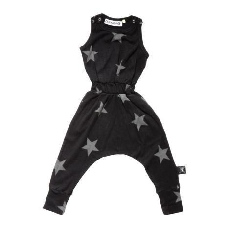 NUNUNU BABY Romper długie nogawki czarny w gwiazdki 0-6m