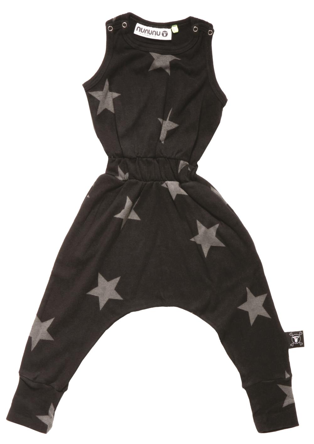 NUNUNU BABY Kombinezon czarny w gwiazdki 0-6m
