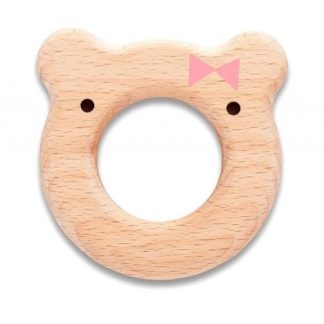 SUAVINEX Gryzak drewniany Miś różowy