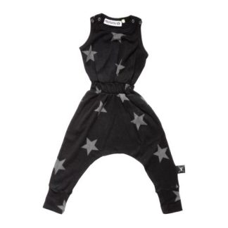 NUNUNU BABY Romper długie nogawki czarny w gwiazdki